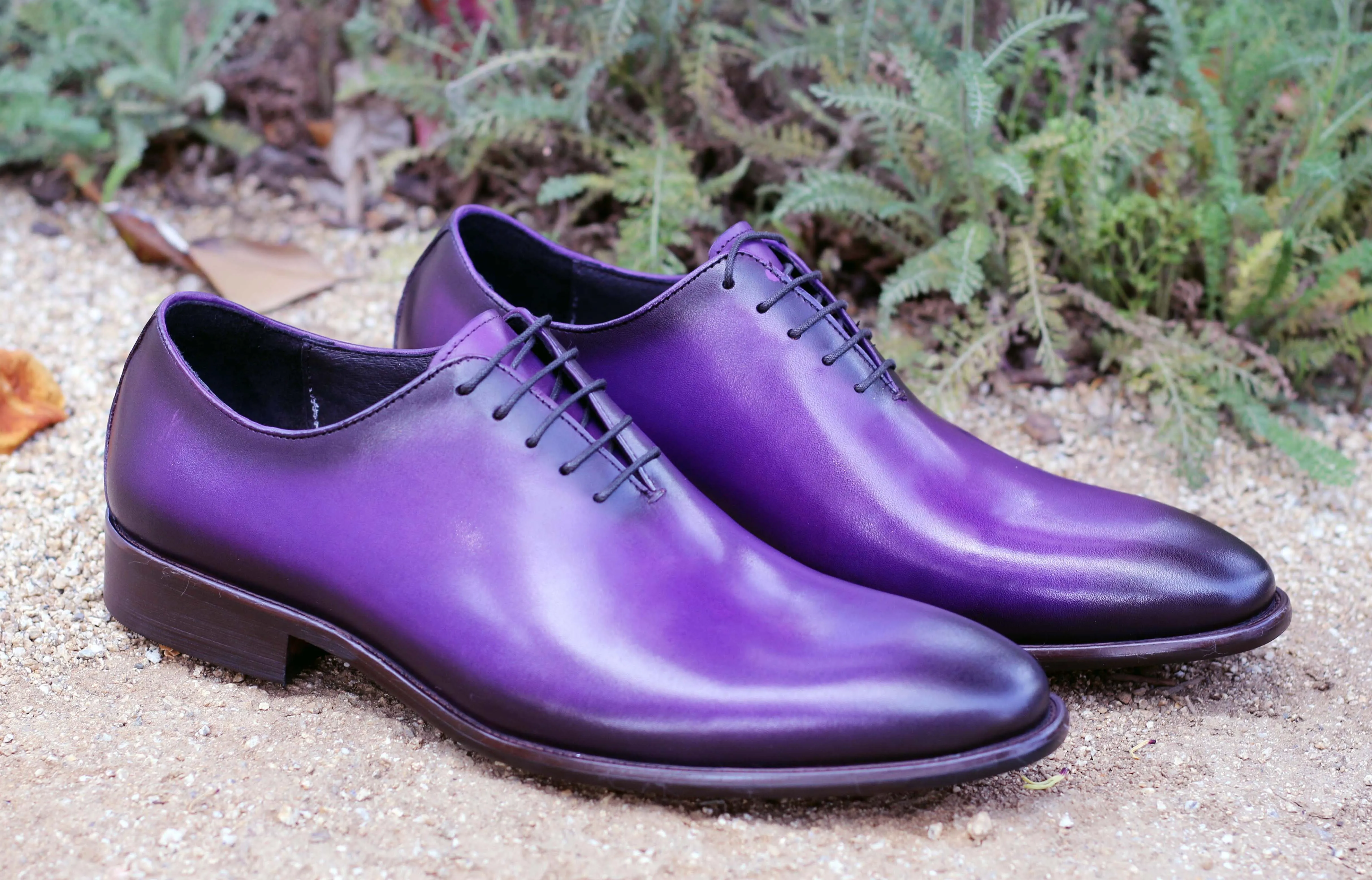 Burnished Calfskin Lace-Up Oxford Purple