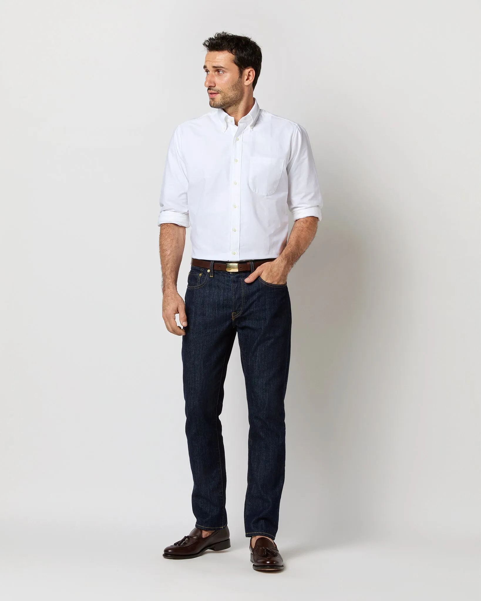 Button-Down Dress Shirt in White Oxford