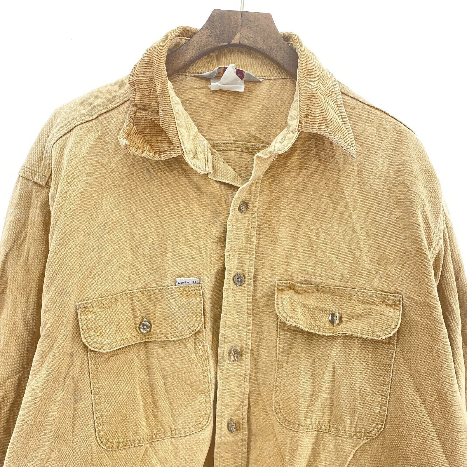 Carhartt Rugged Outdoor Workwear Tan Shirt Size L Button Up