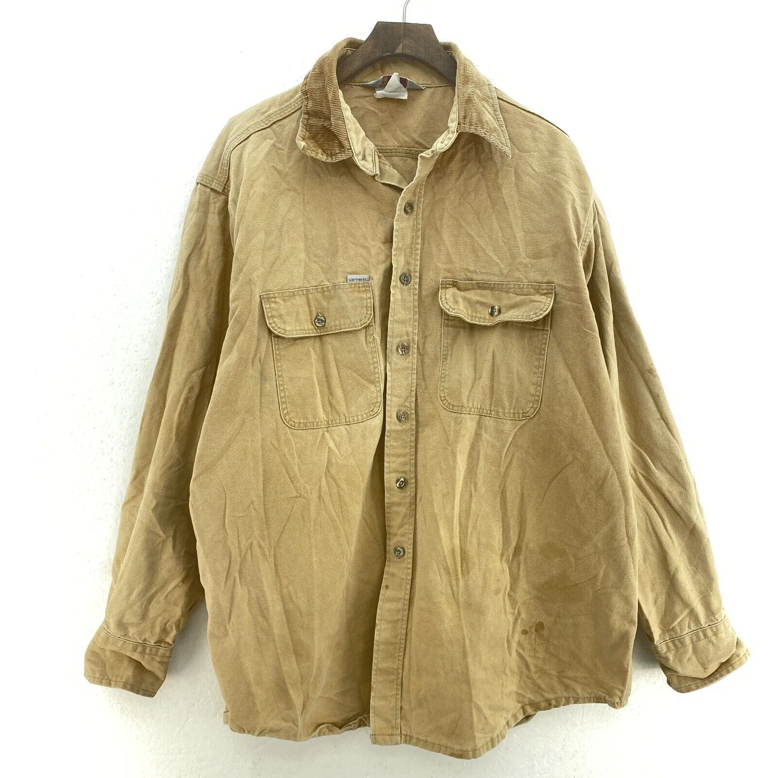 Carhartt Rugged Outdoor Workwear Tan Shirt Size L Button Up