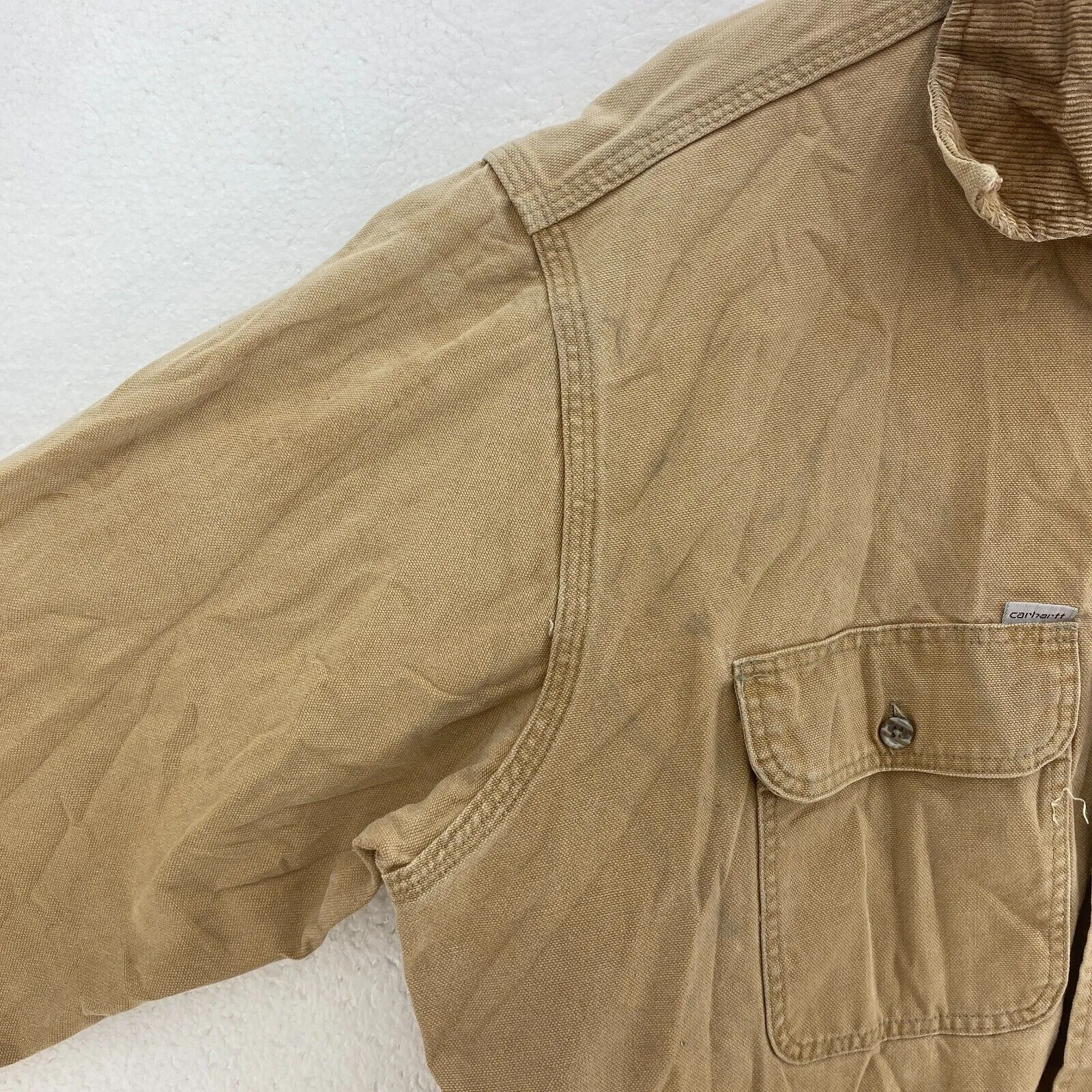 Carhartt Rugged Outdoor Workwear Tan Shirt Size L Button Up