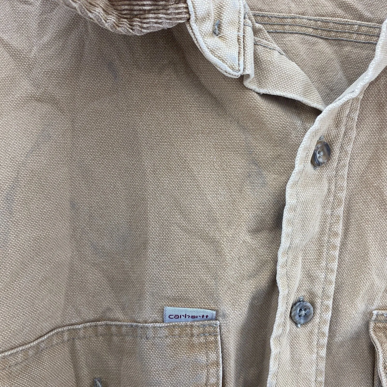 Carhartt Rugged Outdoor Workwear Tan Shirt Size L Button Up