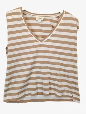 Ceres Life Latte Stripe Padded Shoulder Top Size L