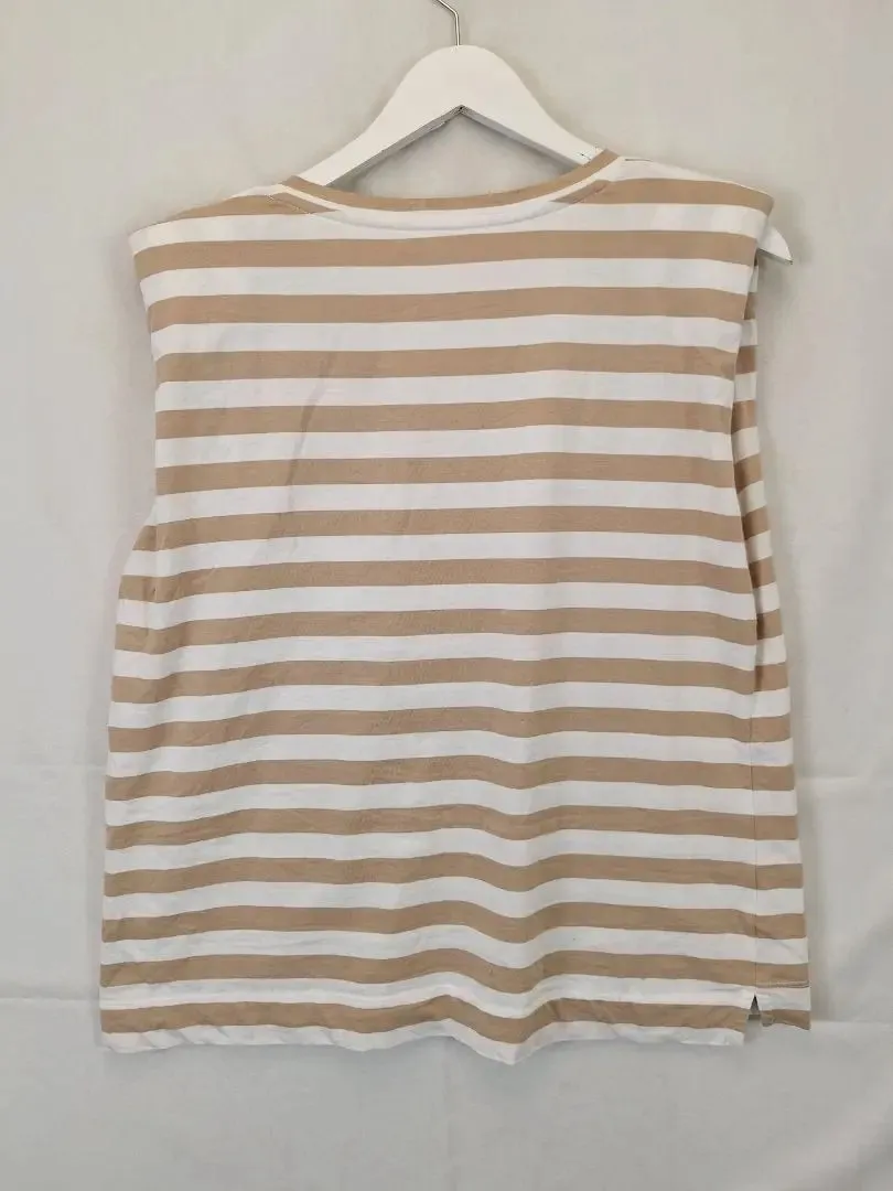 Ceres Life Latte Stripe Padded Shoulder Top Size L