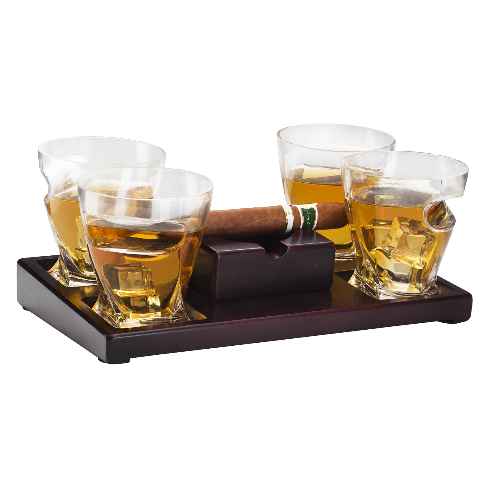 Cigar Glasses Tray & Ash Tray, 4 Whiskey Cigar Glasses