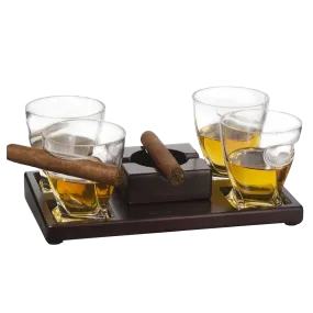 Cigar Glasses Tray & Ash Tray, 4 Whiskey Cigar Glasses