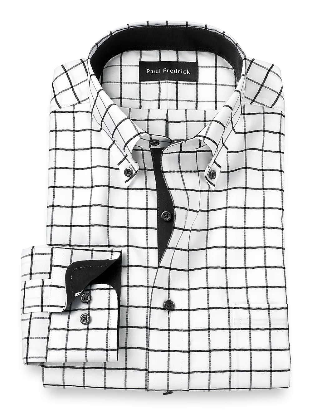 Comfort Stretch Non-Iron Check Dress Shirt With Contrast Trim - Black