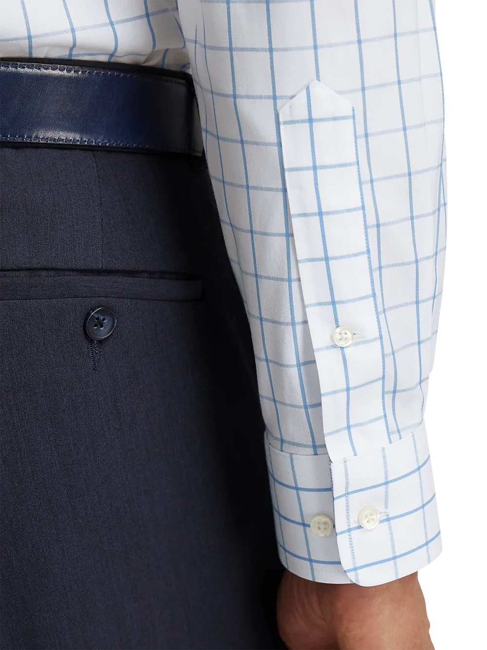 Comfort Stretch Non-Iron Check Dress Shirt With Contrast Trim - Light Blue