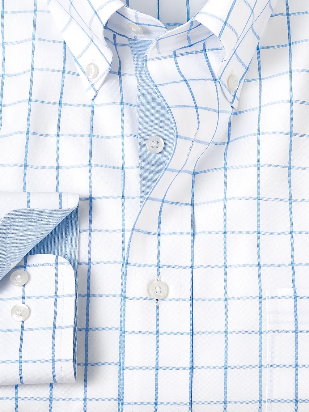 Comfort Stretch Non-Iron Check Dress Shirt With Contrast Trim - Light Blue