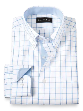 Comfort Stretch Non-Iron Check Dress Shirt With Contrast Trim - Light Blue