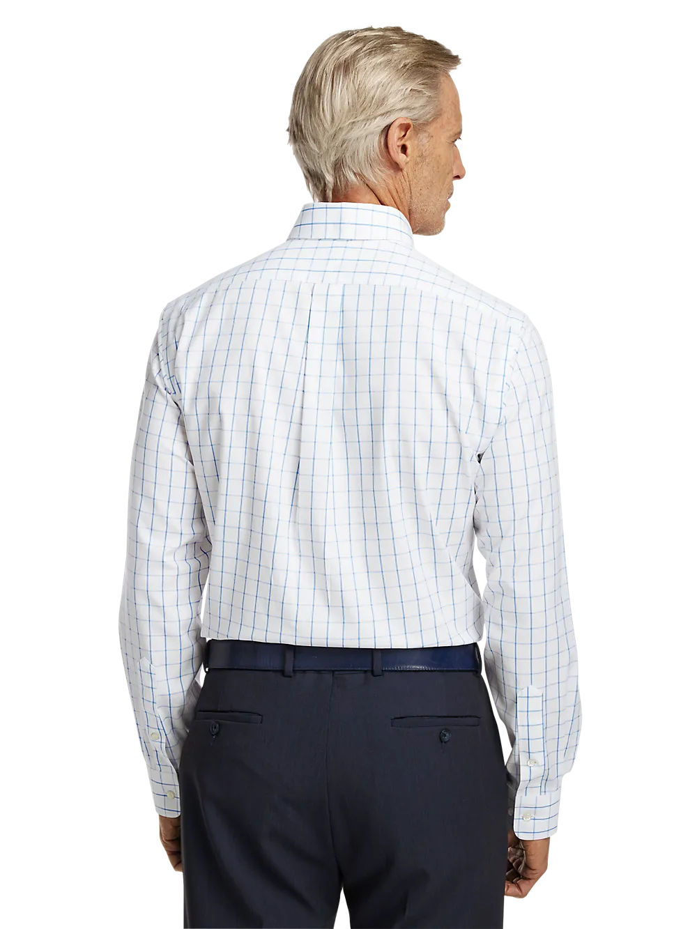 Comfort Stretch Non-Iron Check Dress Shirt With Contrast Trim - Light Blue