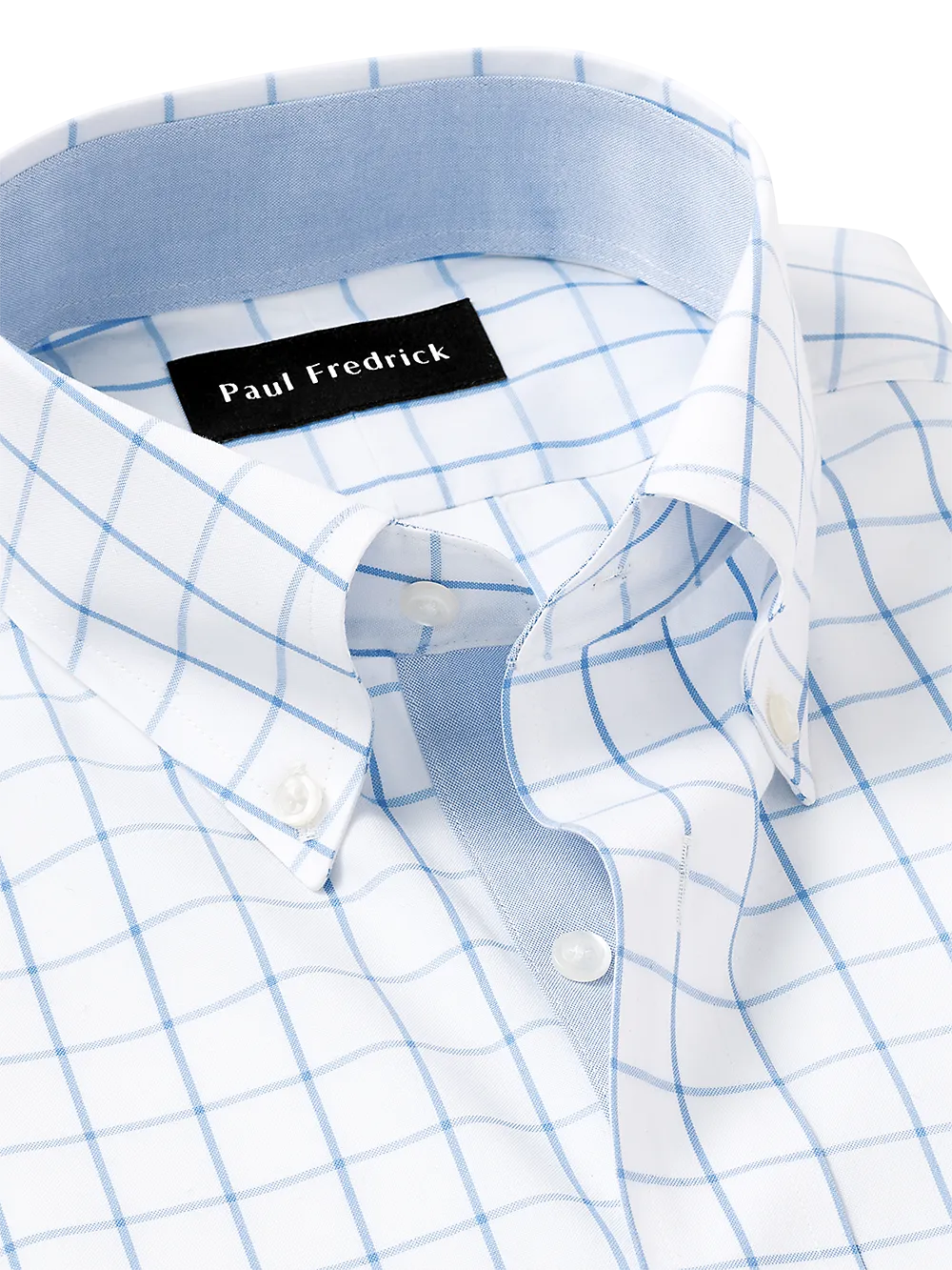 Comfort Stretch Non-Iron Check Dress Shirt With Contrast Trim - Light Blue