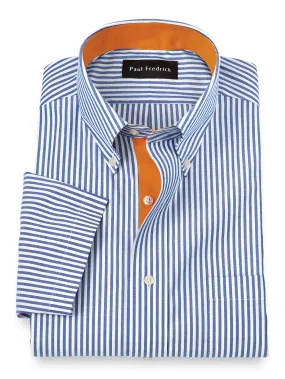 Comfort Stretch Non-iron Stripe Dress Shirt With Contrast Trim