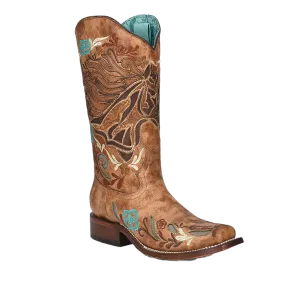 Corral Women's 11" Horse Inlay & Multicolor Embroidery Square Toe Iridescent Boot