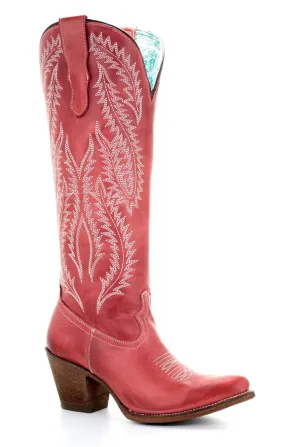 Corral Women's 15" Rioja Red Embroidered Tall Snip Toe Western Boot