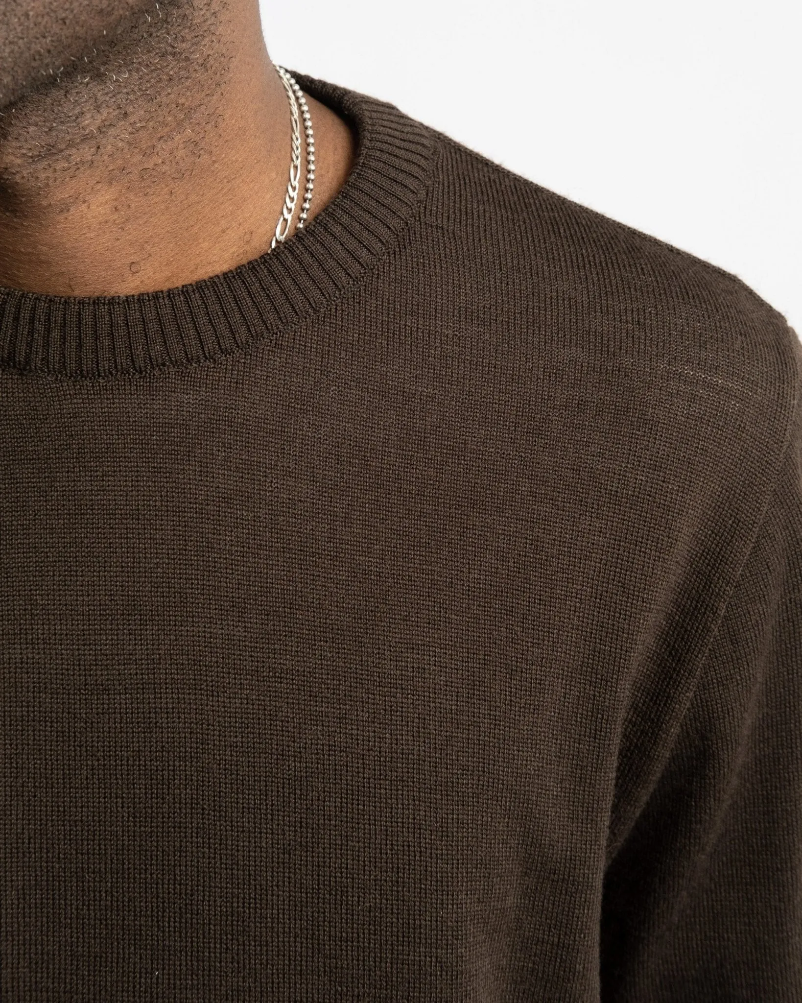 Crewneck Long Sleeve Merino Wool Brown