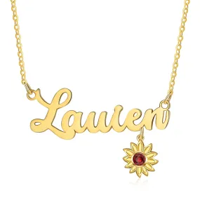 Custom Name Necklace With Birthstone Sunflower Symbolism