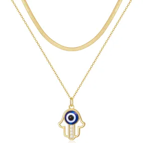 Dainty 14K Gold Layered Evil Eye Religious Necklace- Bergamot Blue Eye Snake