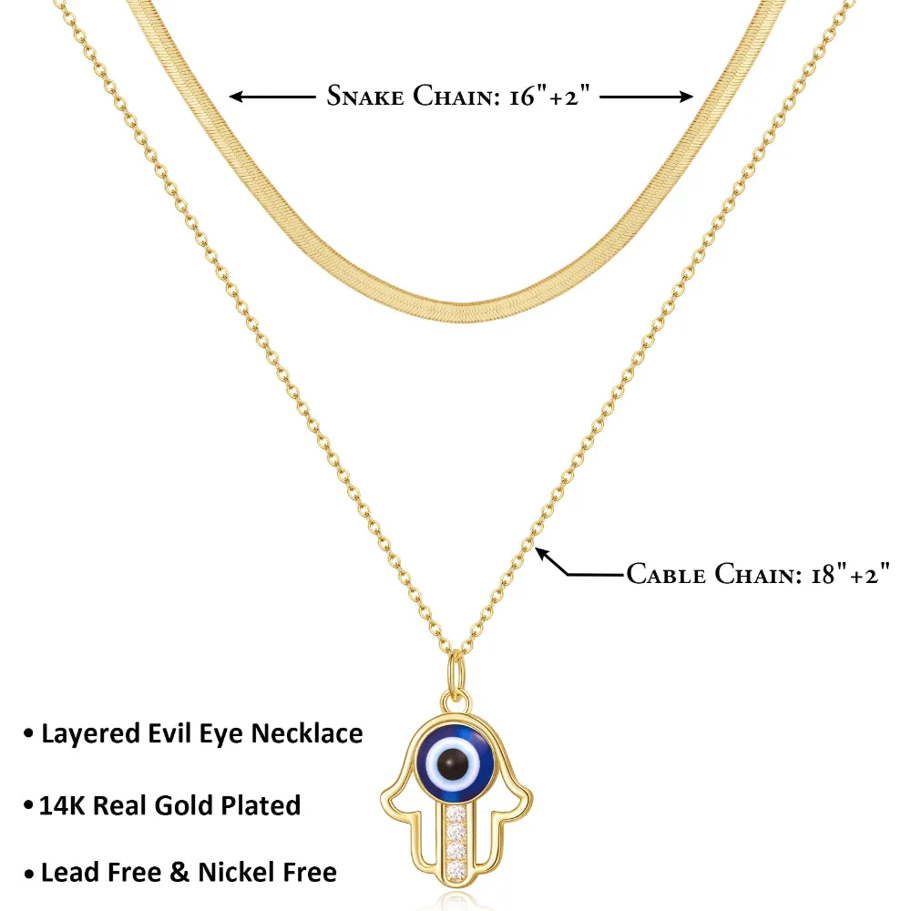 Dainty 14K Gold Layered Evil Eye Religious Necklace- Bergamot Blue Eye Snake