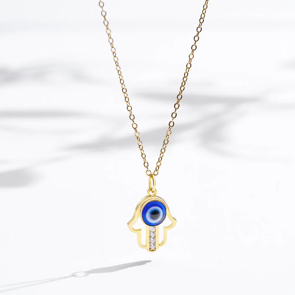 Dainty 14K Gold Layered Evil Eye Religious Necklace- Bergamot Blue Eye Snake