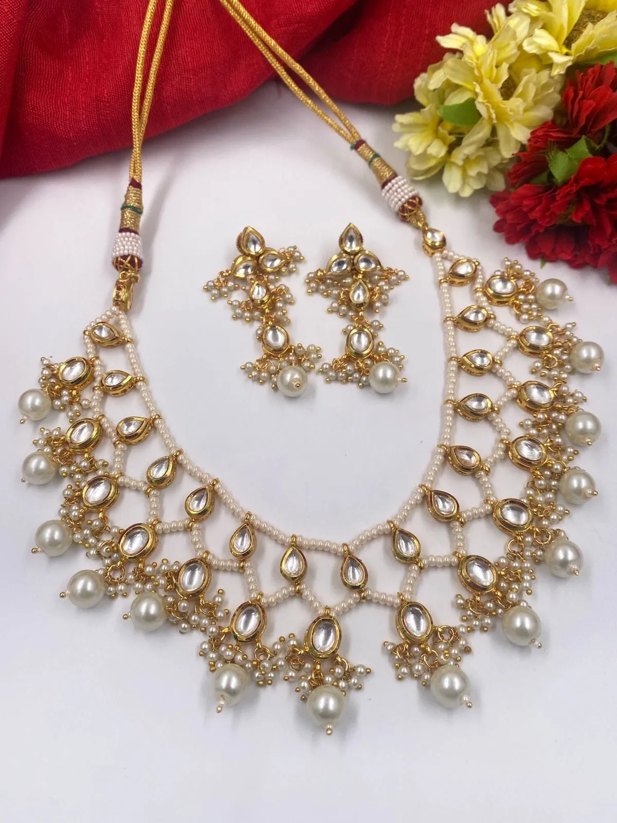 Designer Delicate Kundan And Pearl Necklace Set For Ladies By Gehna Shop