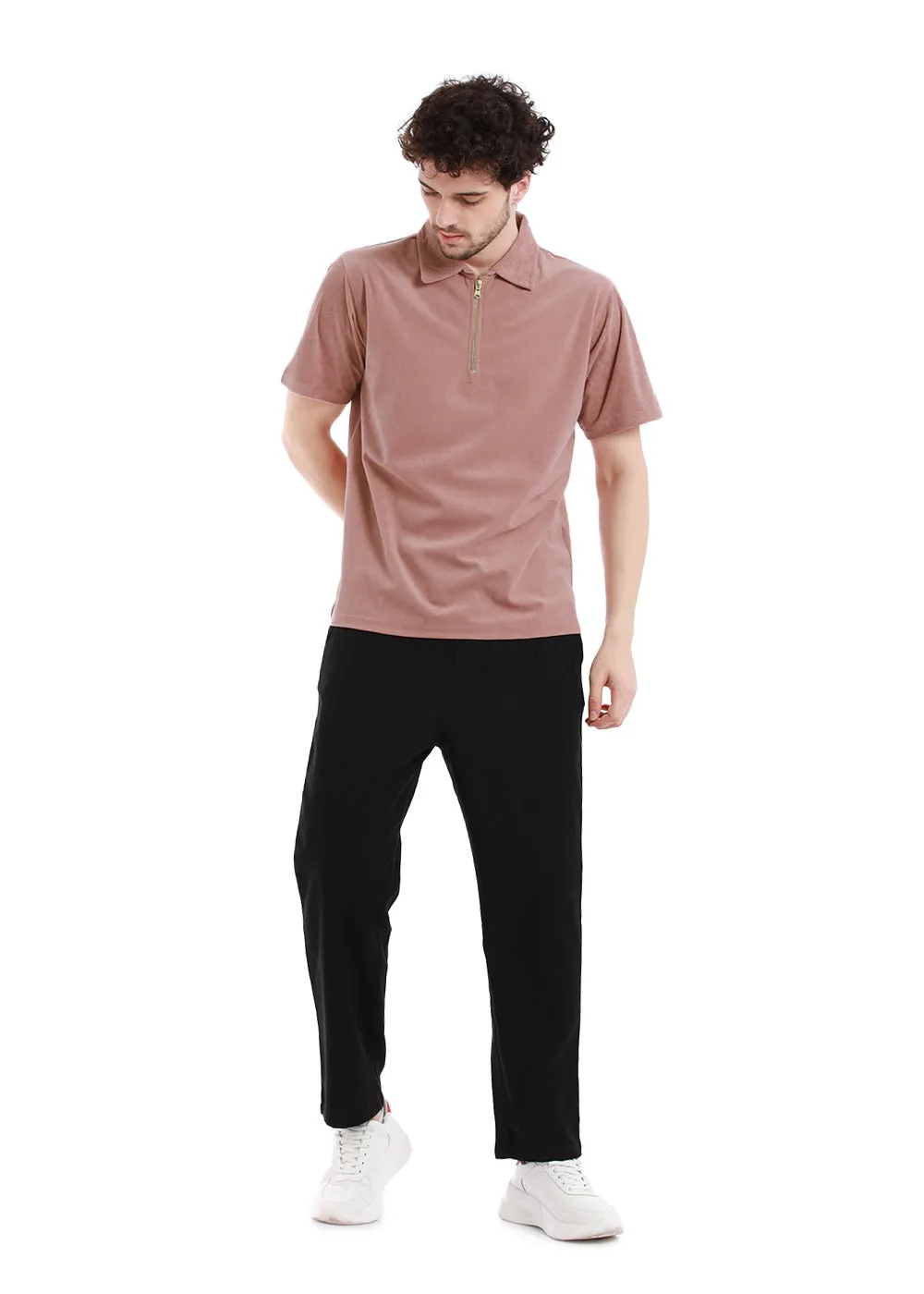 Dusky Pink Zip polo T-shirt