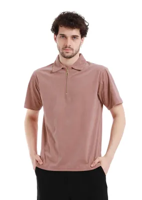 Dusky Pink Zip polo T-shirt