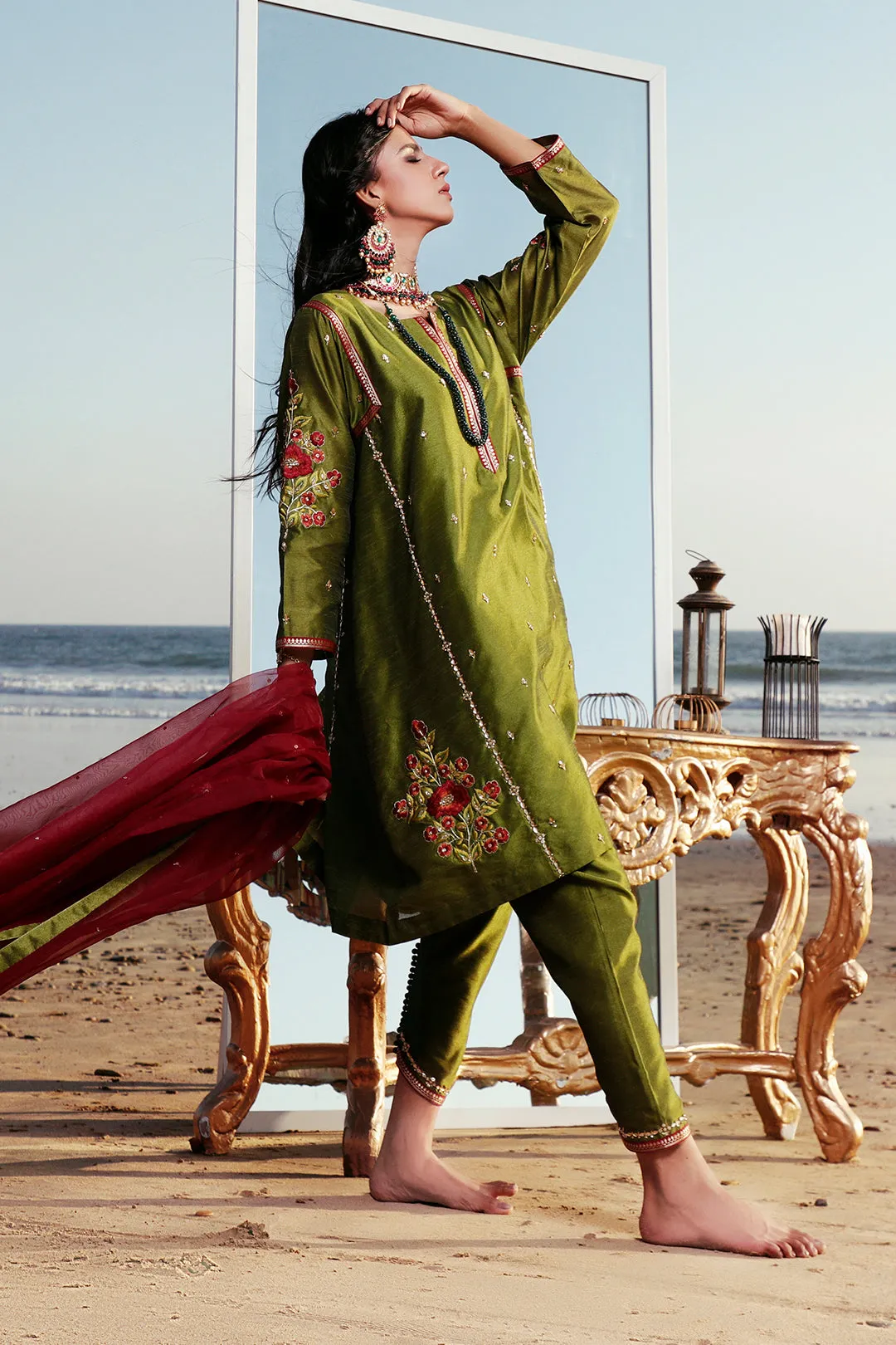 Embroidered Raw Silk 3pc Suit | Meerab Festive Edit | S202053