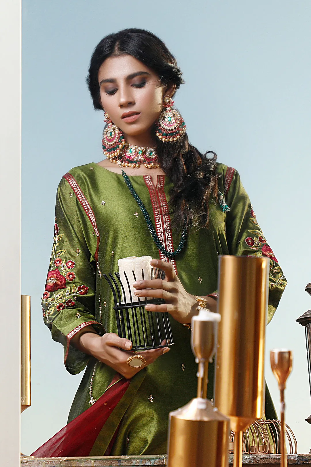 Embroidered Raw Silk 3pc Suit | Meerab Festive Edit | S202053