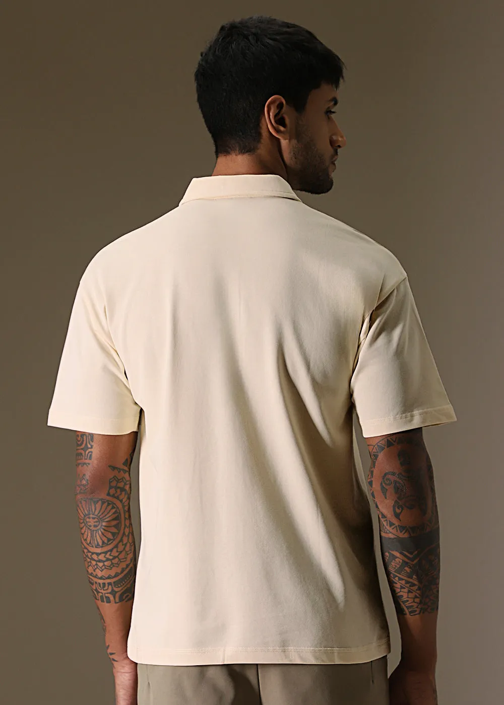 Faded Print Cream Polo T-shirt