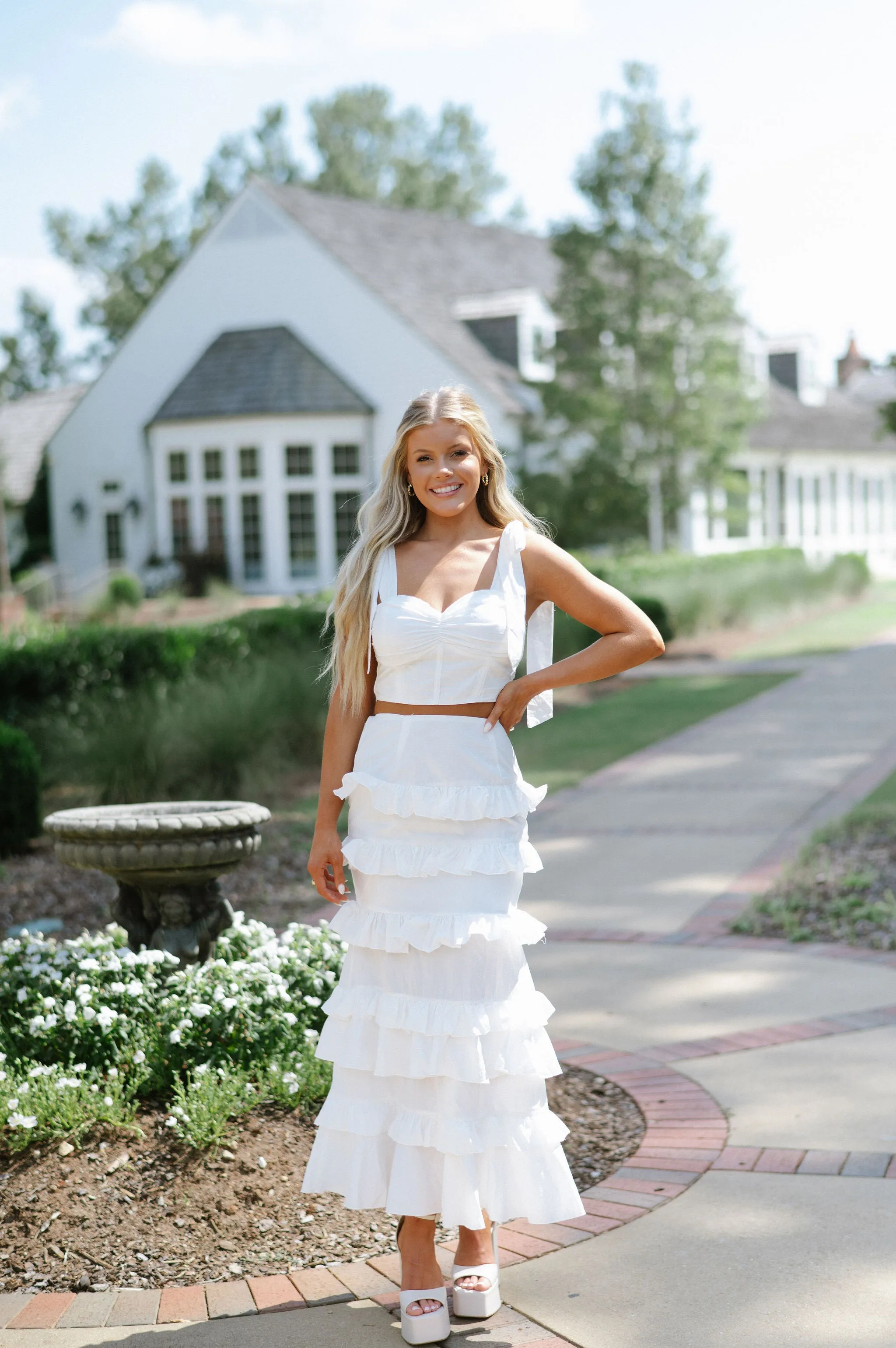 Faith Ruffled Skirt Set-Off White