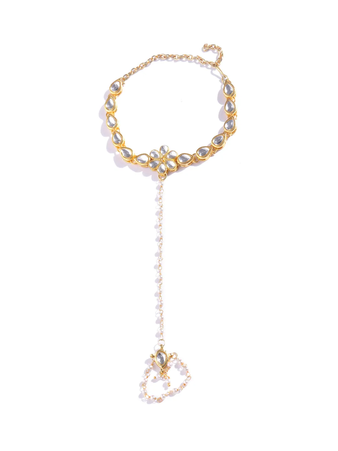 Gold-Plated Kundan Link Chain Hathphool