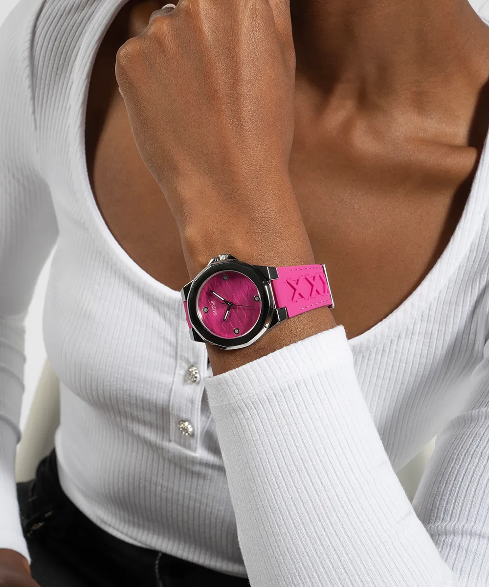 GUESS Ladies Pink Silver Analog Watch