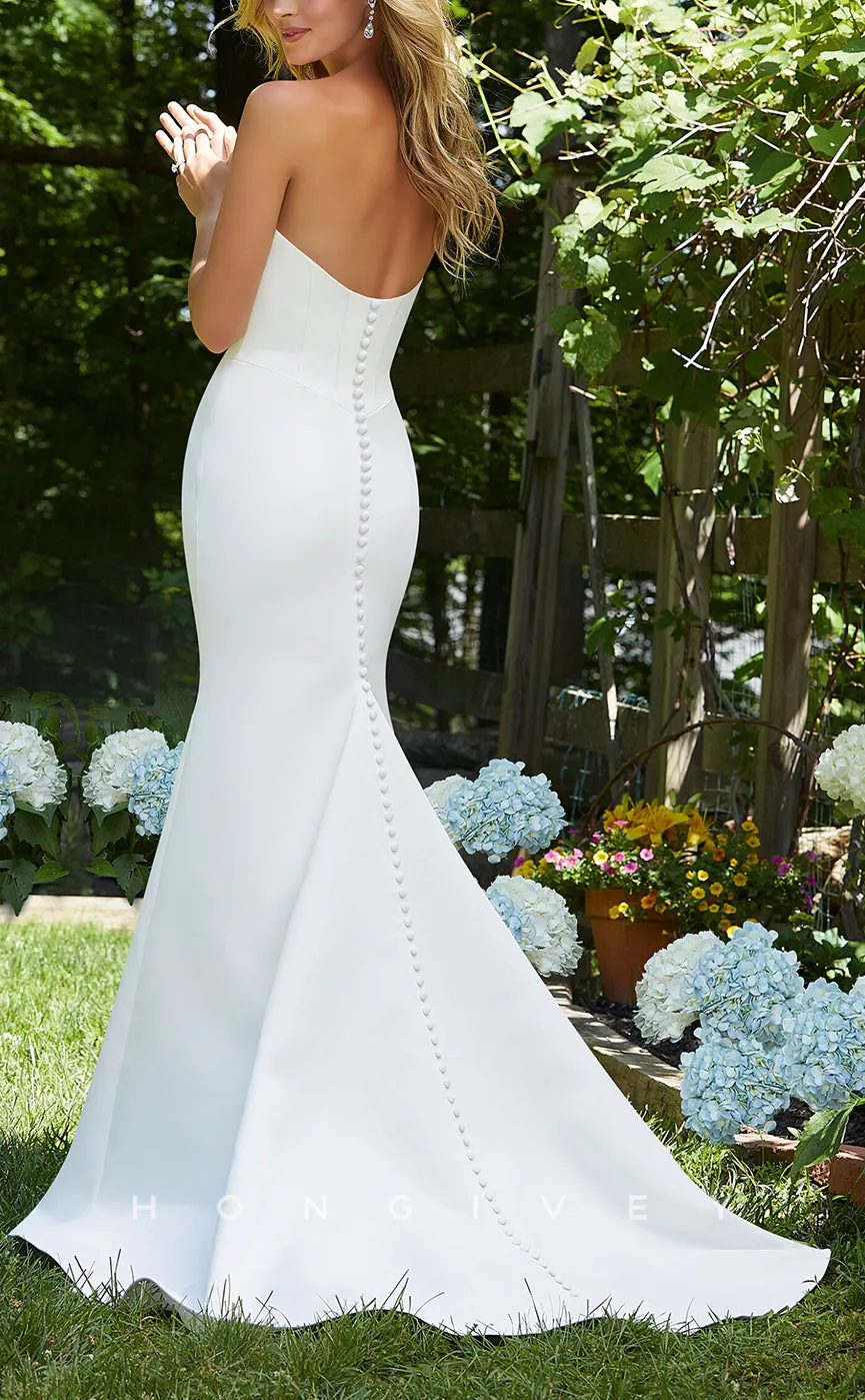 H1021 - Classic Sweetheart Strapless Backless Brush Train Wedding Dress