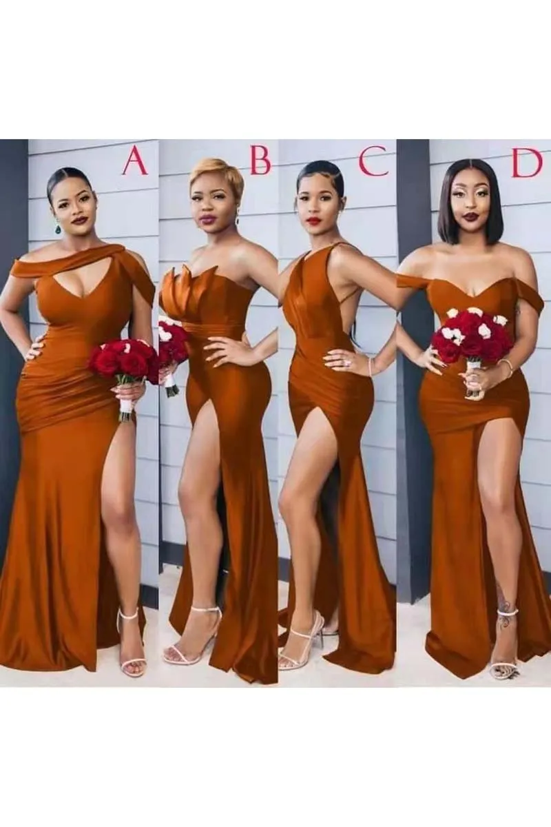 H104 -   Classic and Timeless Styles Sexy Side Mismatched Different Slit  Simple & Casual Bridesmaid dress