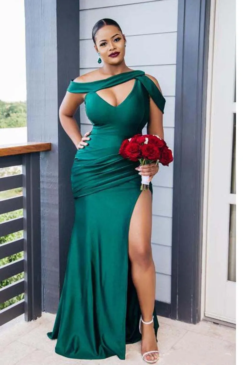 H104 -   Classic and Timeless Styles Sexy Side Mismatched Different Slit  Simple & Casual Bridesmaid dress