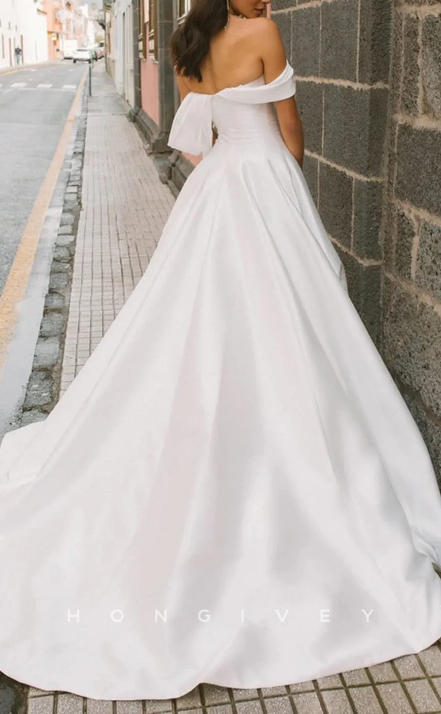 H1254 - Sexy Satin A-Line Off-Shoulder Pleats Empire With Train Wedding Dress