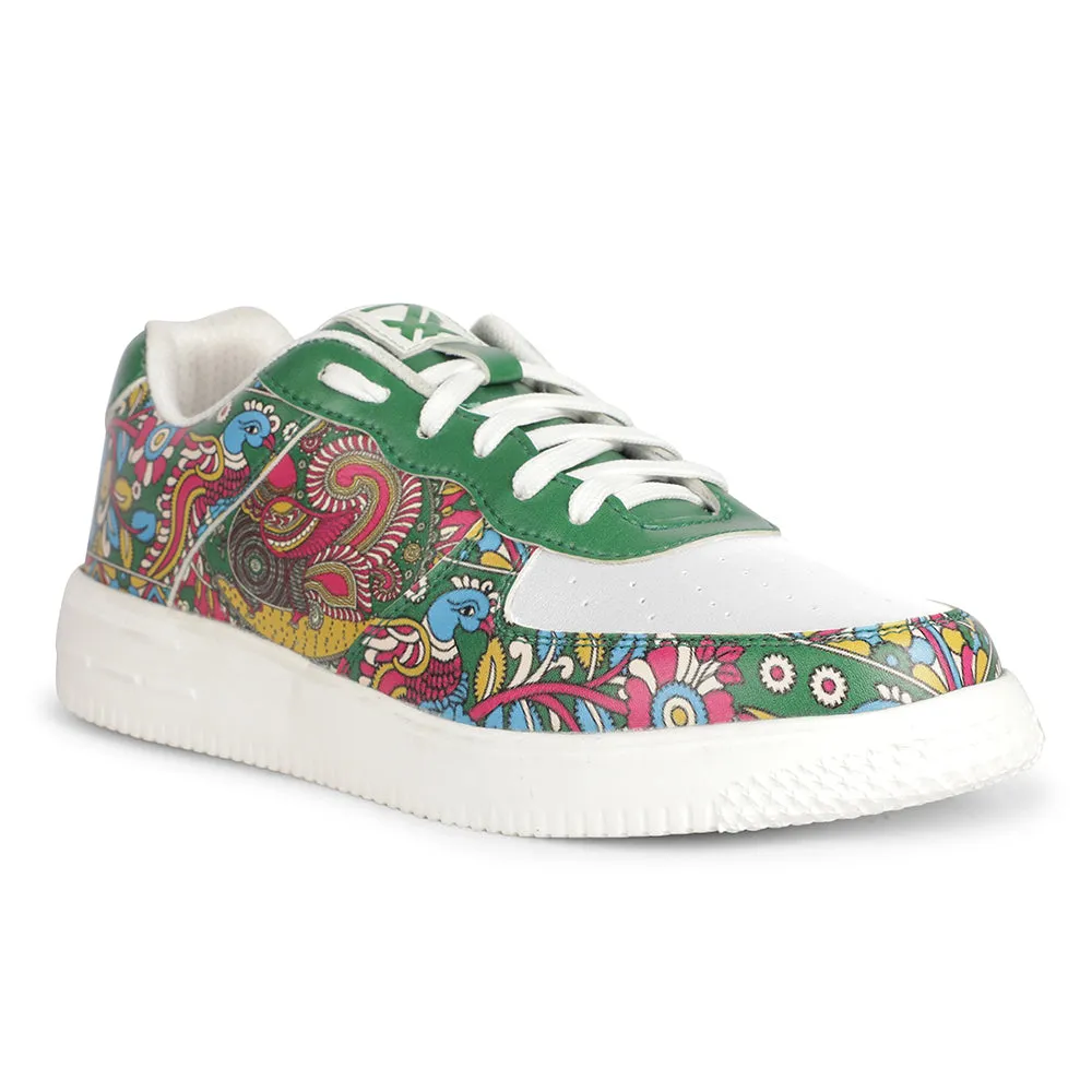 Leap7x Lacing White Kalamkari Printed Casual Sneakers For Women MJH-L06 By Liberty