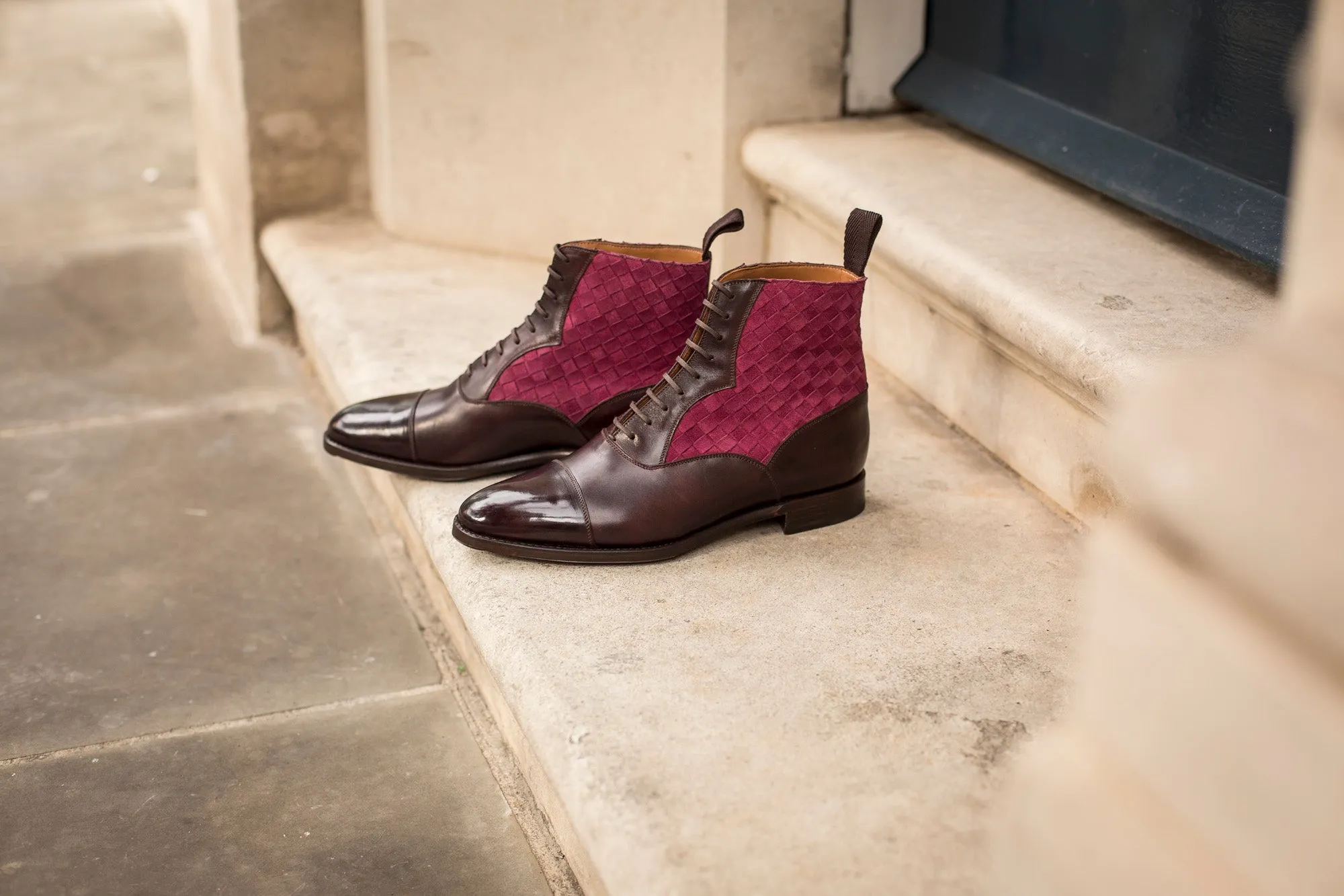 Meadowbrook - MTO - Plum Museum Calf / Raspberry Braided Suede - TMG Last - Single Leather Sole