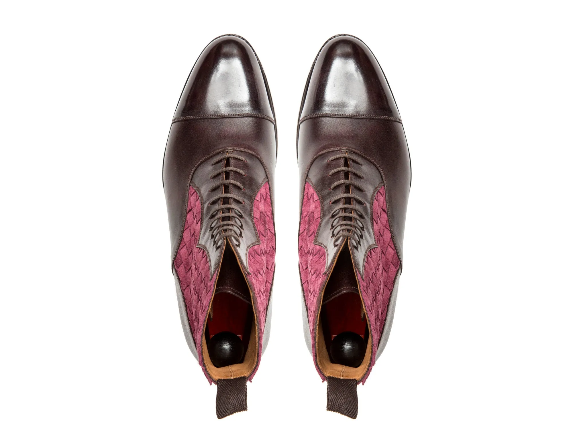 Meadowbrook - MTO - Plum Museum Calf / Raspberry Braided Suede - TMG Last - Single Leather Sole