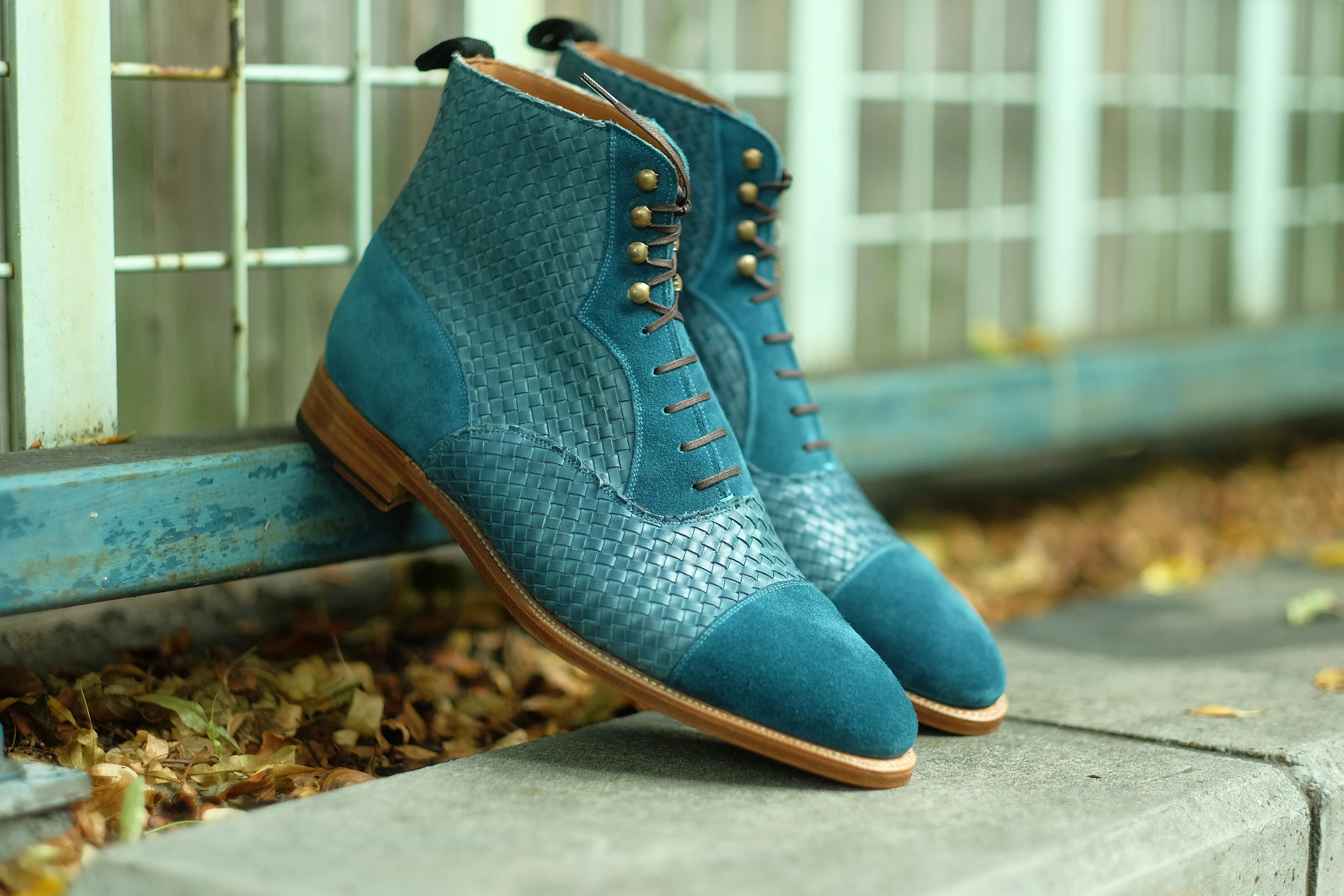 Meadowbrook - MTO - Teal Suede / Braided Teal Suede - TMG Last - Brass Hardware - Single Leather Sole