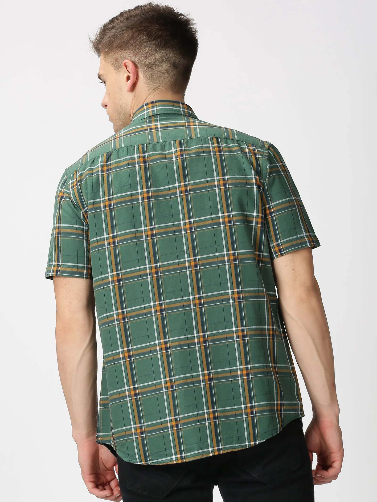 MEN'S GREEN CHECKS SLIM FIT SHIRT