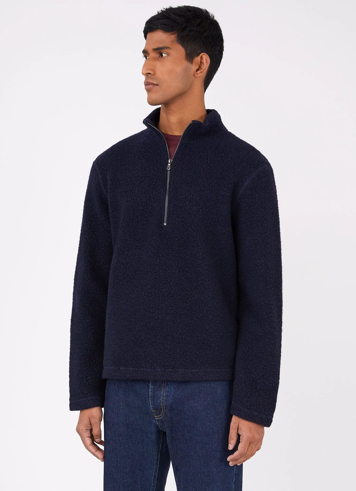 Men's Wool Fleece Zip Neck in Navy