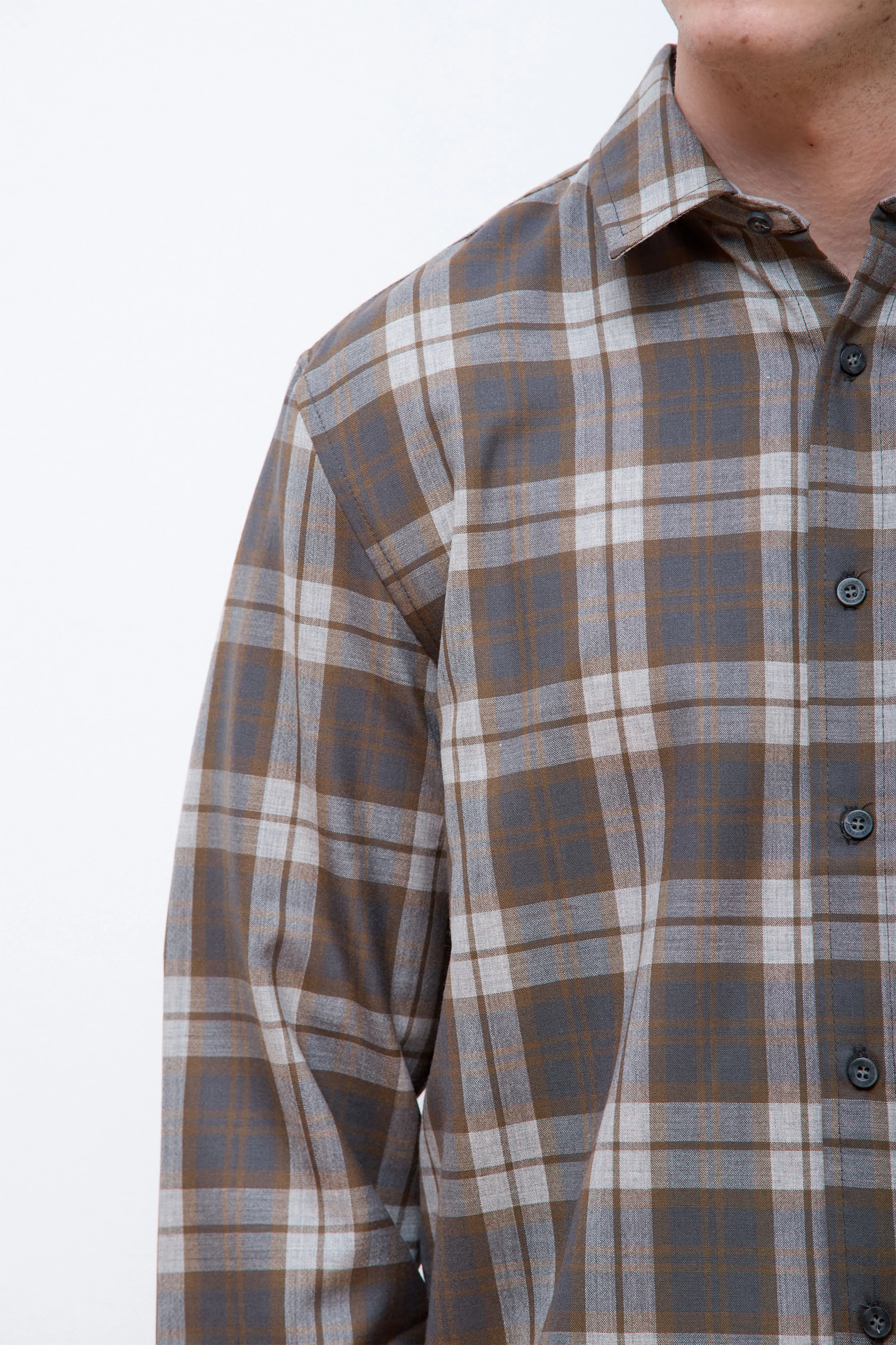 Merino Lodge Shirt Olive/Grey Mix Plaid