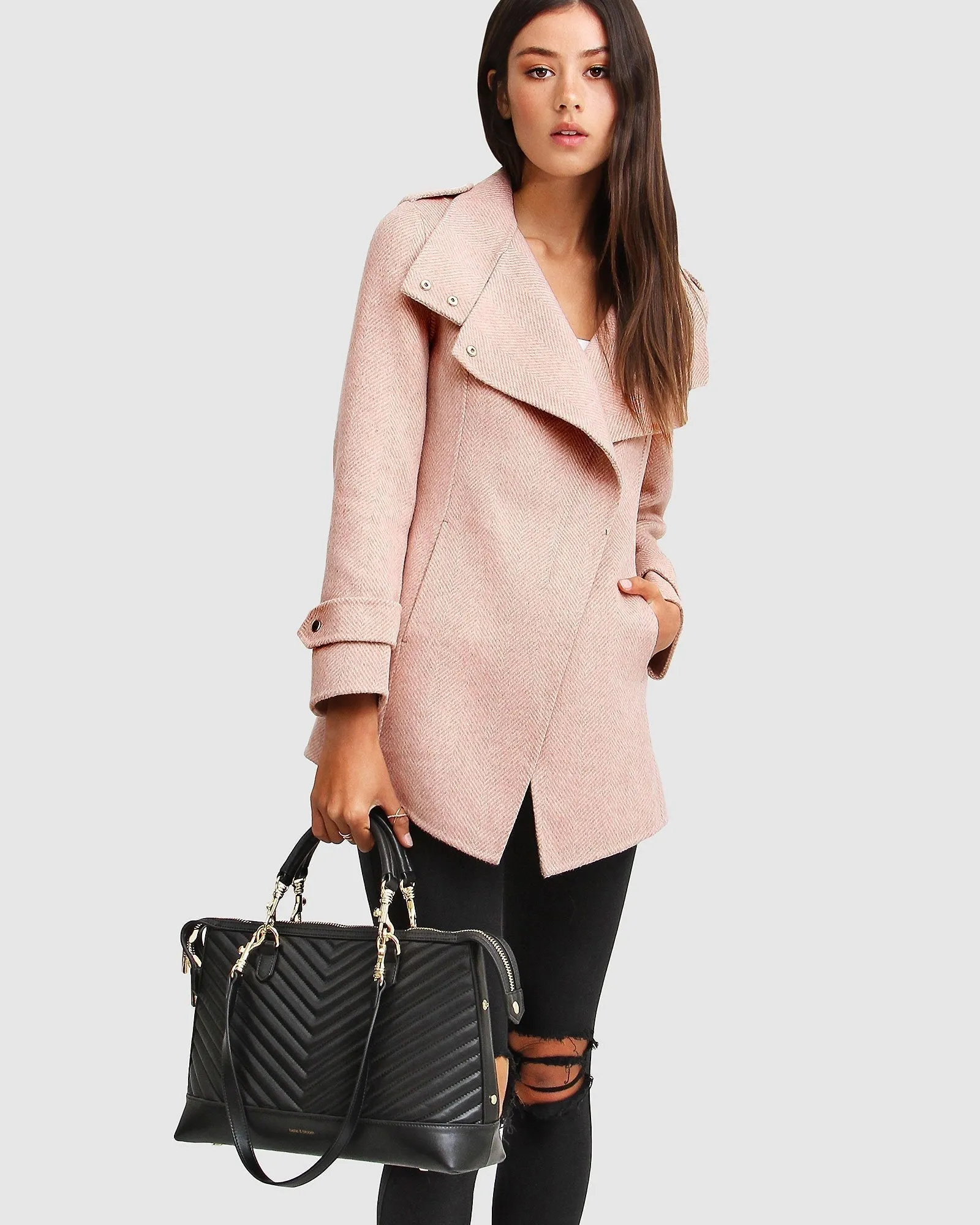 NEW FIT Bad Girl Wool Blend Moto Coat - Blush