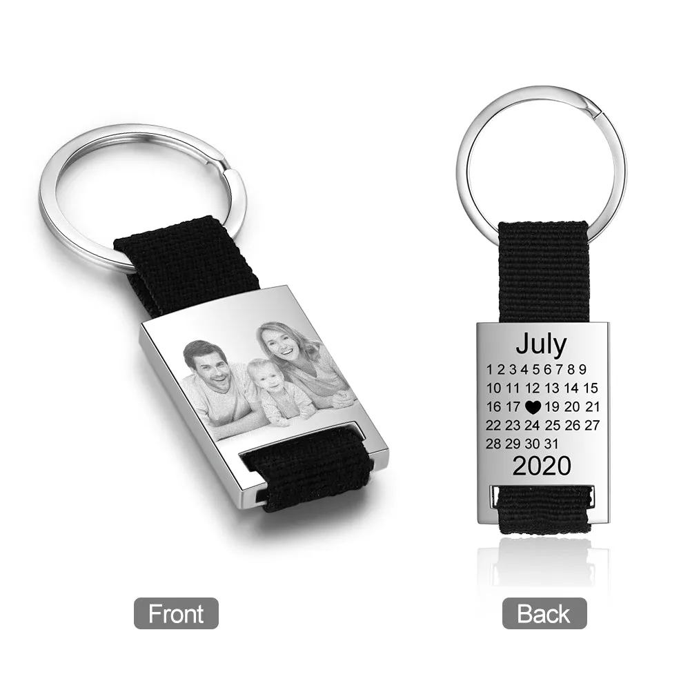 Personalized Calendar Keychain- Custom Date & Picture Calendar Keychain Gift for Dad