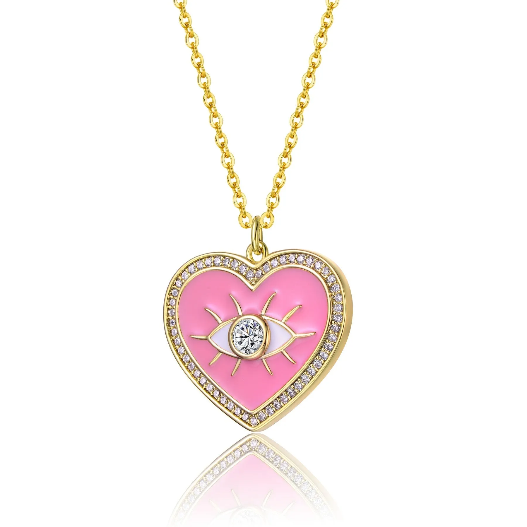 Pink Heart Evil Eye Pendant Necklace