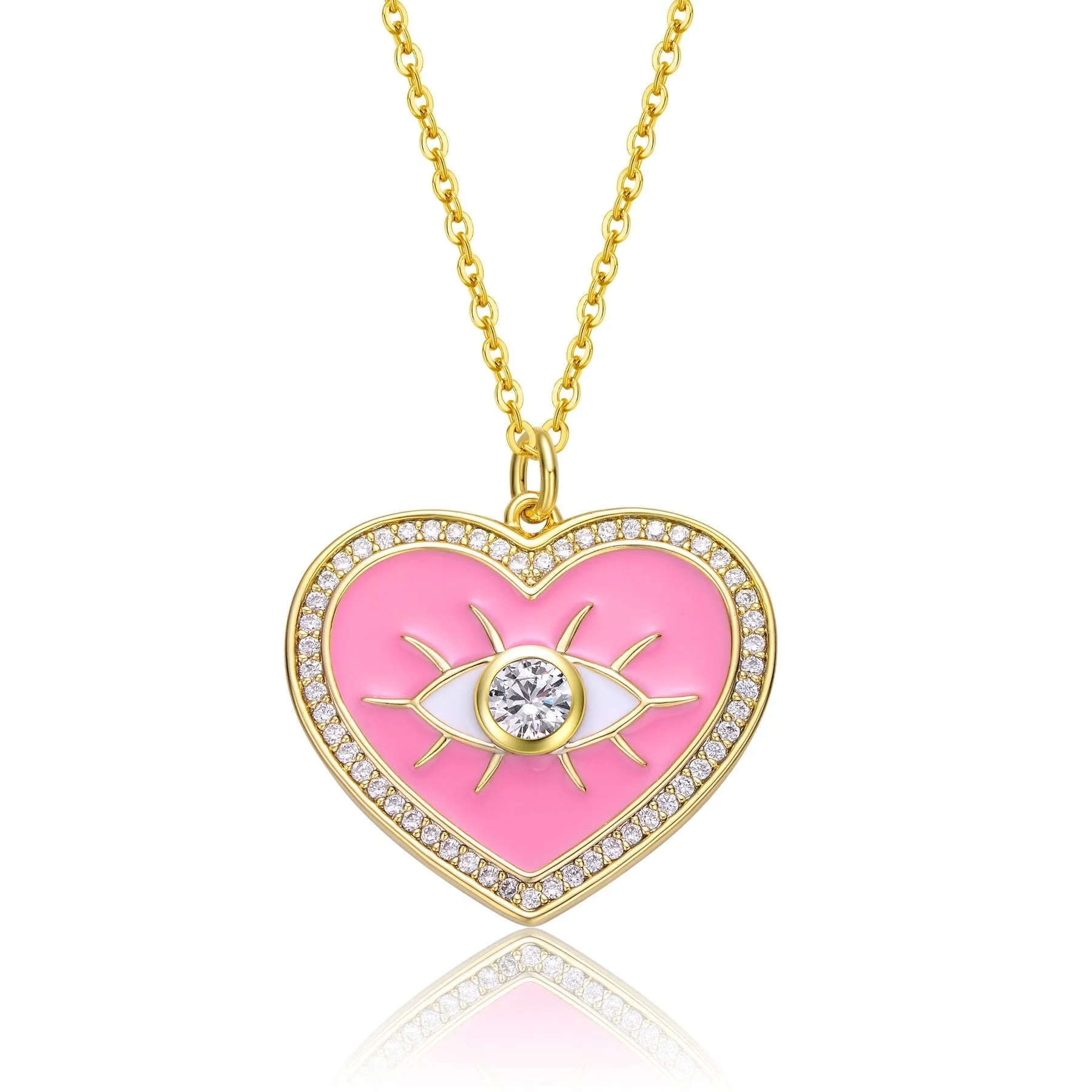 Pink Heart Evil Eye Pendant Necklace