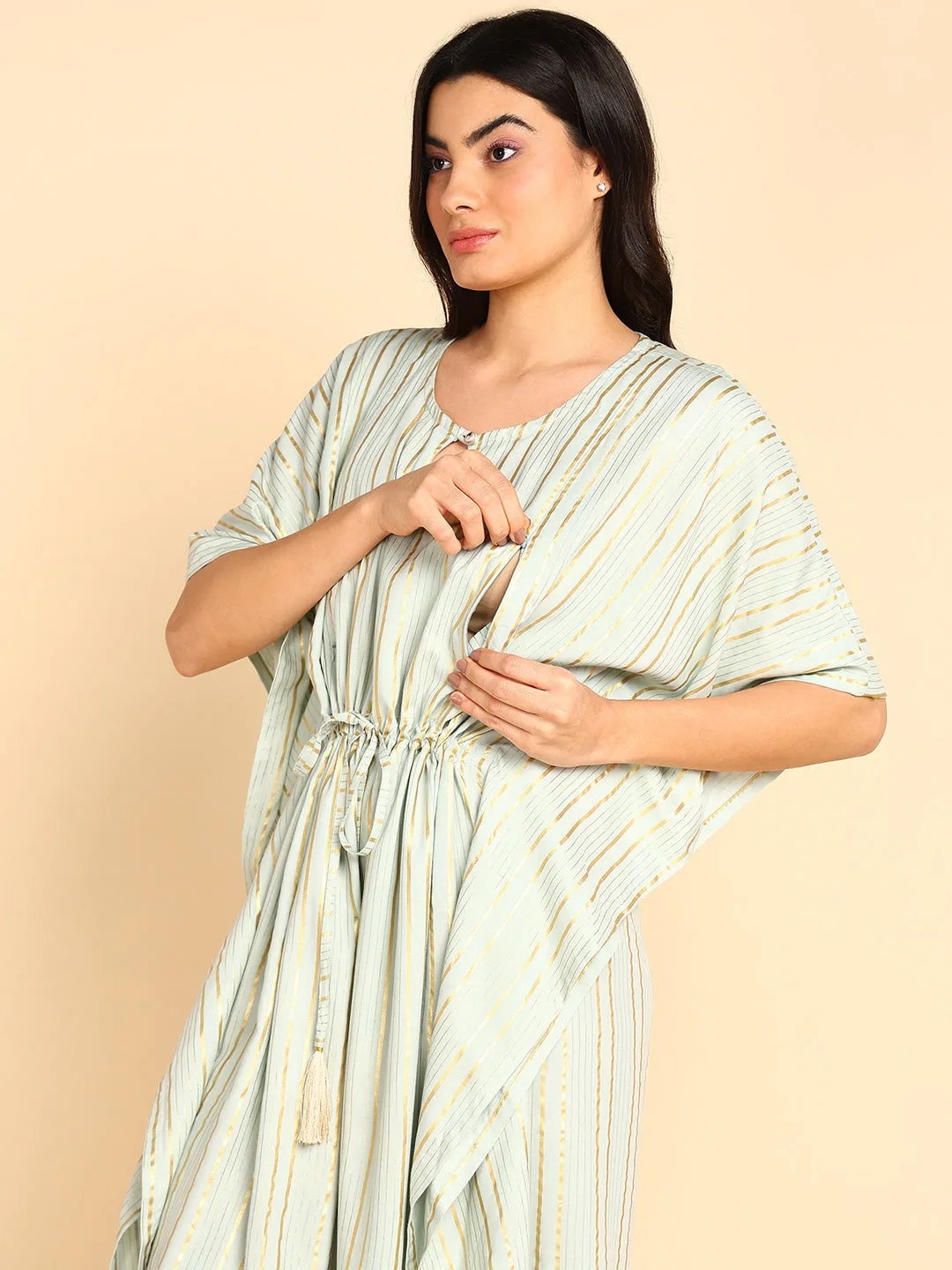 Pista Green Maternity & Feeding Kaftan