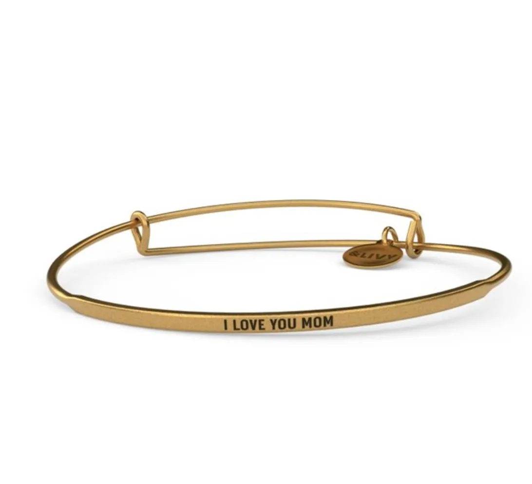 Posy - I Love You Mom Bangle - Antique Gold Finish by &Livy